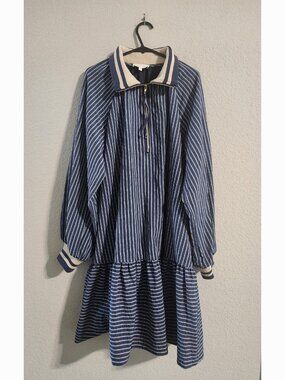 Entro Be The Moment Navy Stripe Dress Long-sleeve Sporty-chic size medium